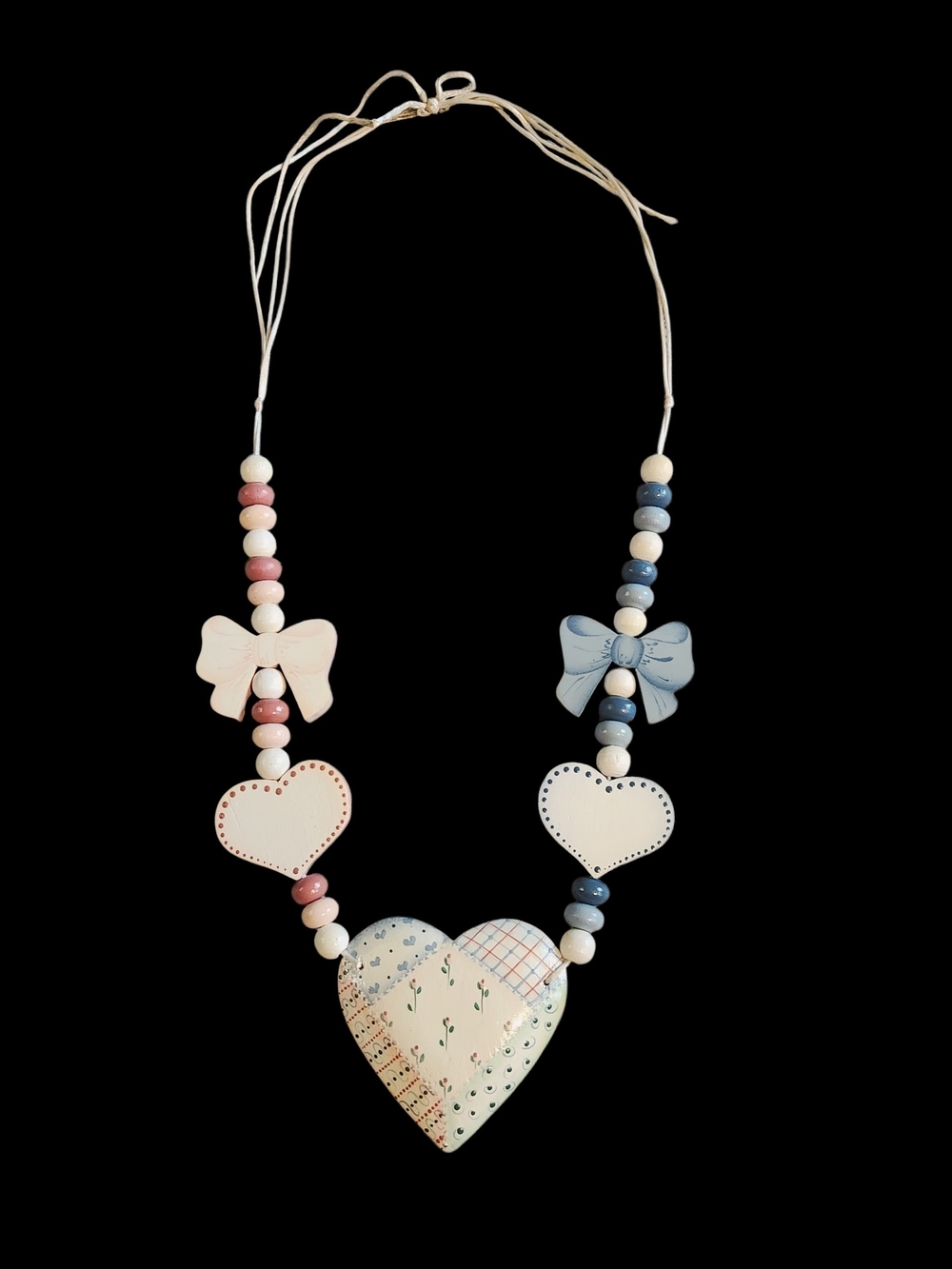 Vintage Cottagecore Heart Statement necklace Coquette Patchwork Bows - Picture 2 of 8